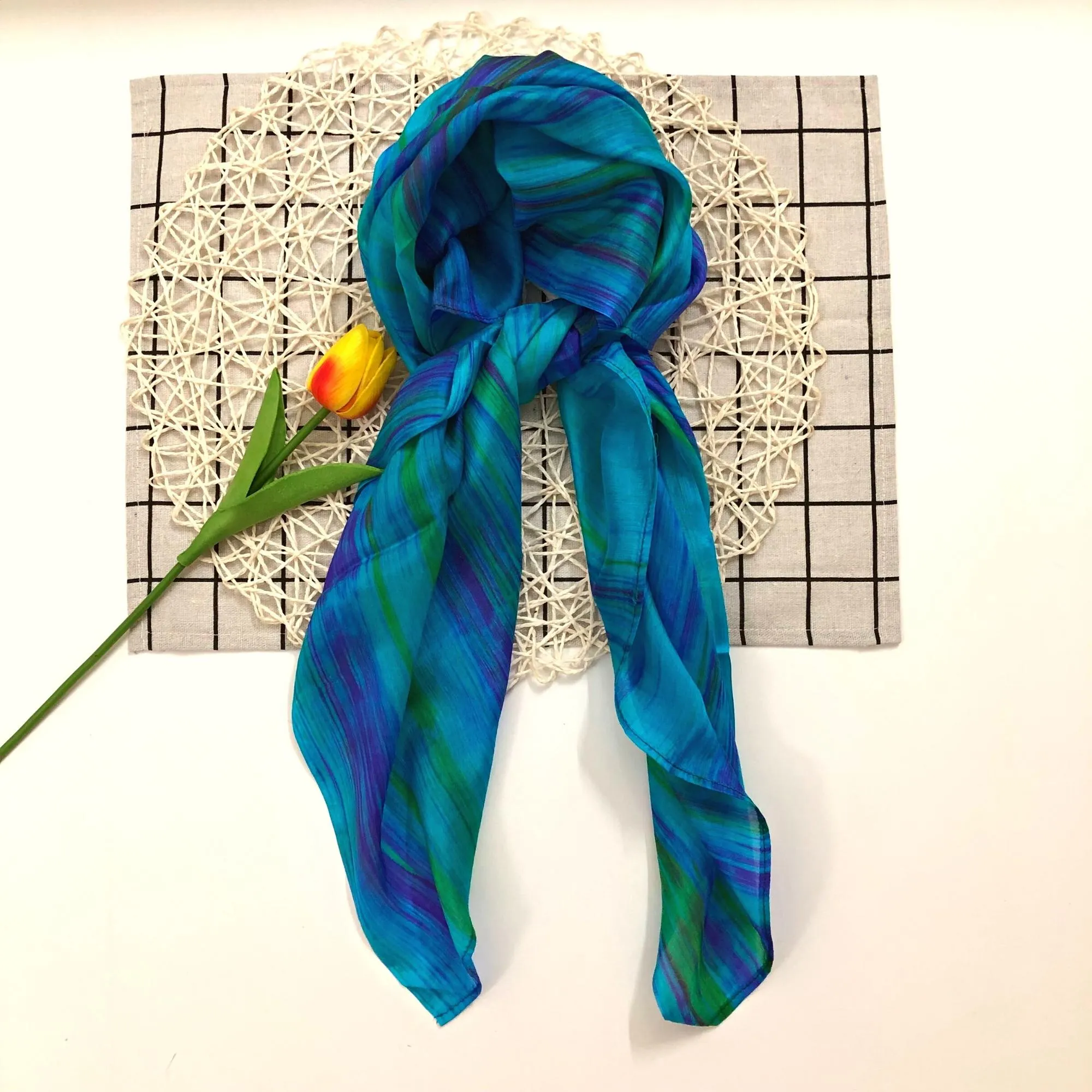 100% MULBERRY SILK SCARF - Pure mulberry silk - Blue Square Scarf - Women's Scarves - Handmade Silk Scarf - Gift for women