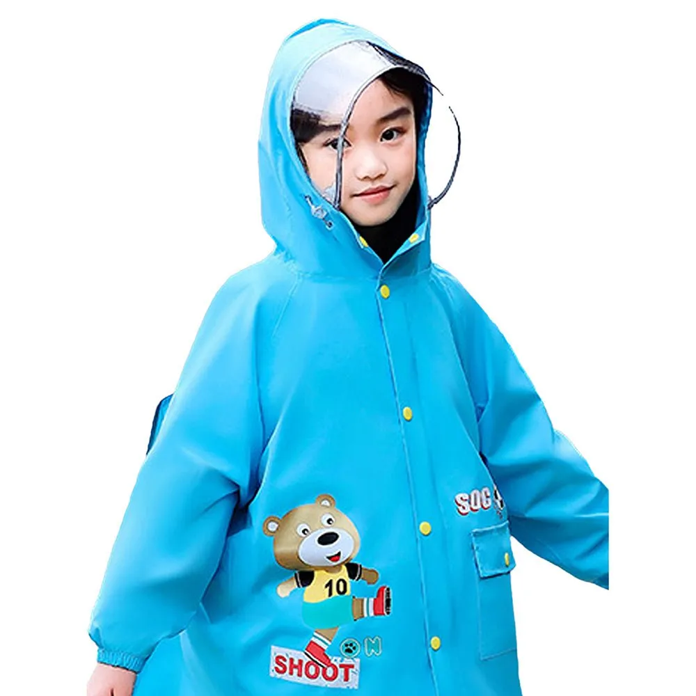 2 pcs Blue Soccer Ted,Full Shirt and Full Pants style Raincoat for Kids