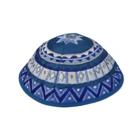 Abstract Embroidered Kippah in Blues by Yair Emanuel