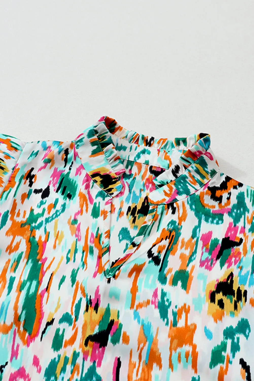 Abstract Print 3/4 Puff Sleeve Ruffle Blouse