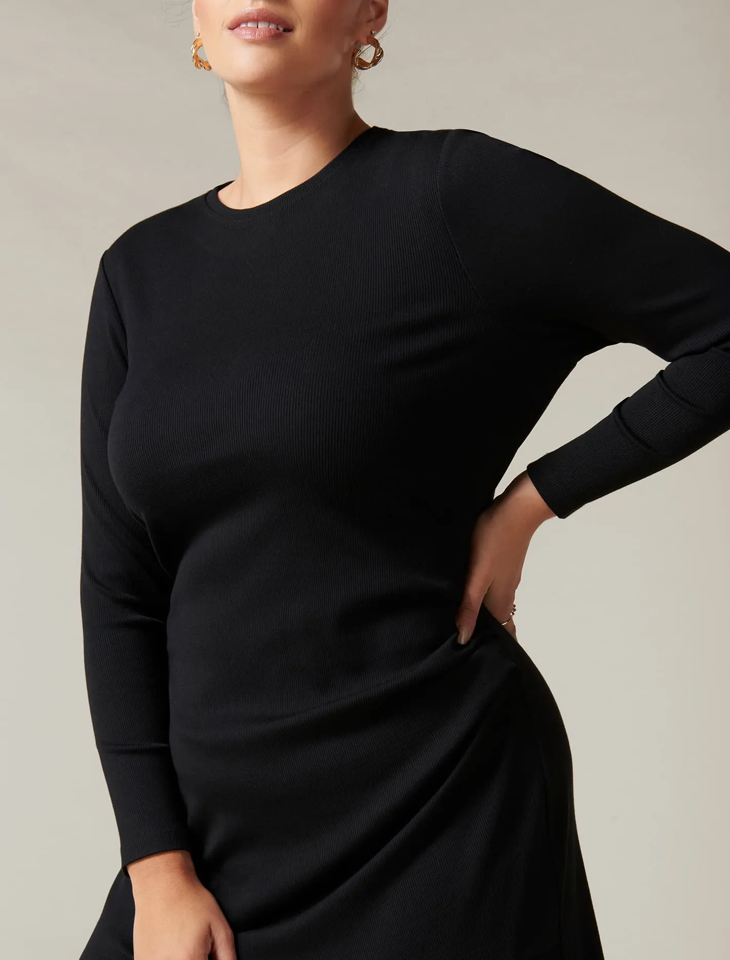 Annie Curve Rib Long Sleeve Frill Dress