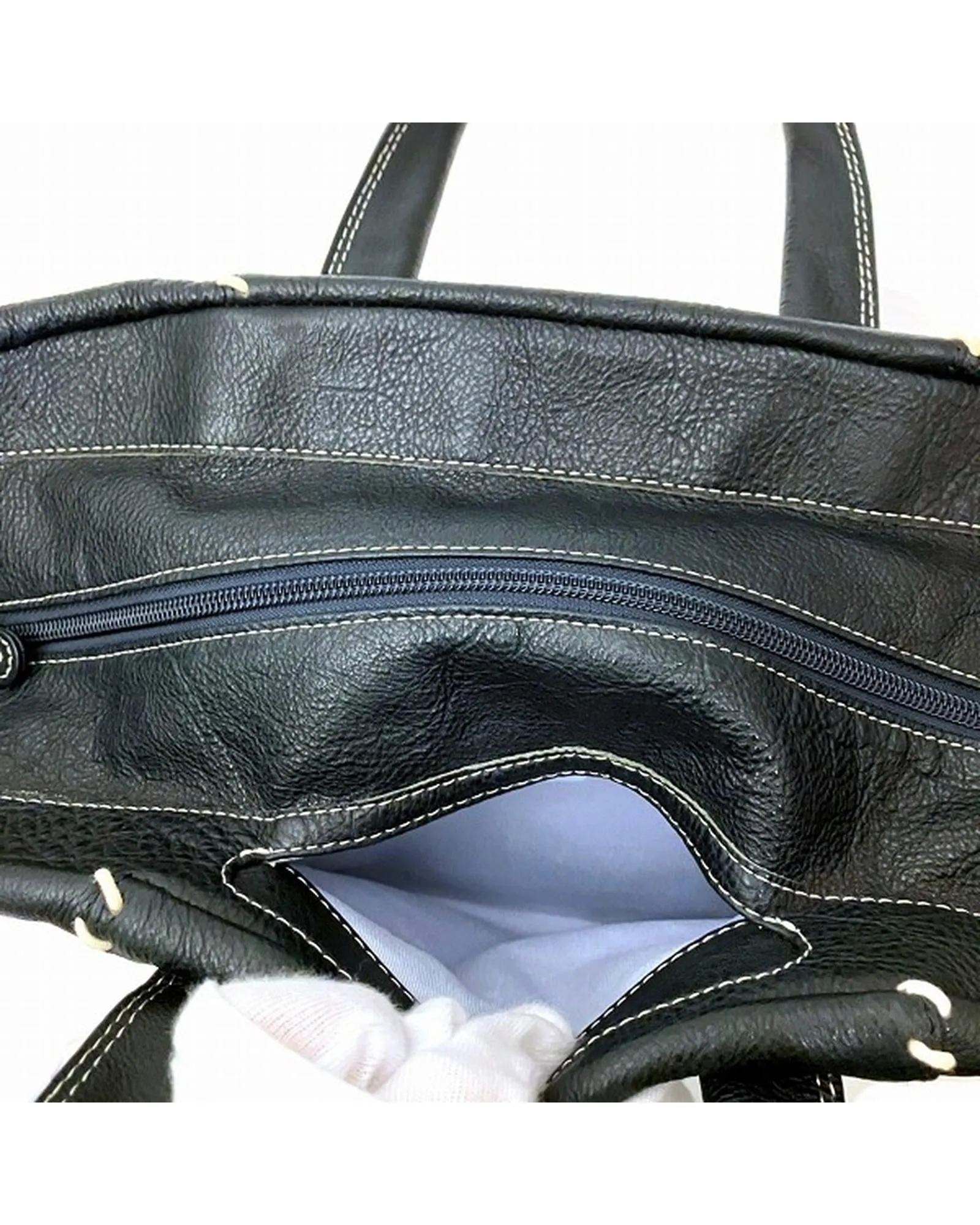 Authentic Pre-Owned Leather Tote Bag with White Stitching