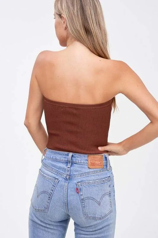 Baines Strapless Sweater Crop Top Mocha