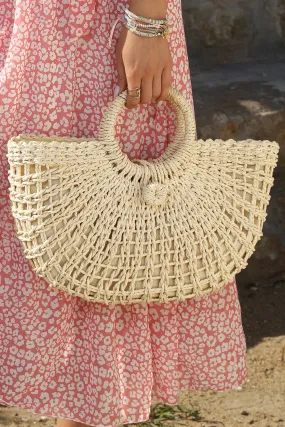 Beige Bamboo Weaving Semicircle Tote Handbag