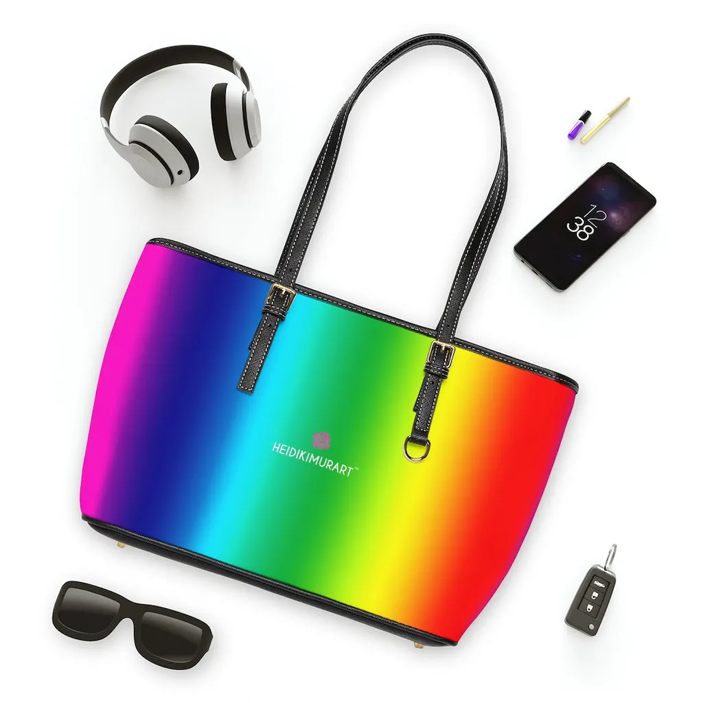 Best Rainbow Ombre Tote Bag, 17"x11"/ 16"x10" Designer Gay Pride PU Leather Shoulder Hand Bag