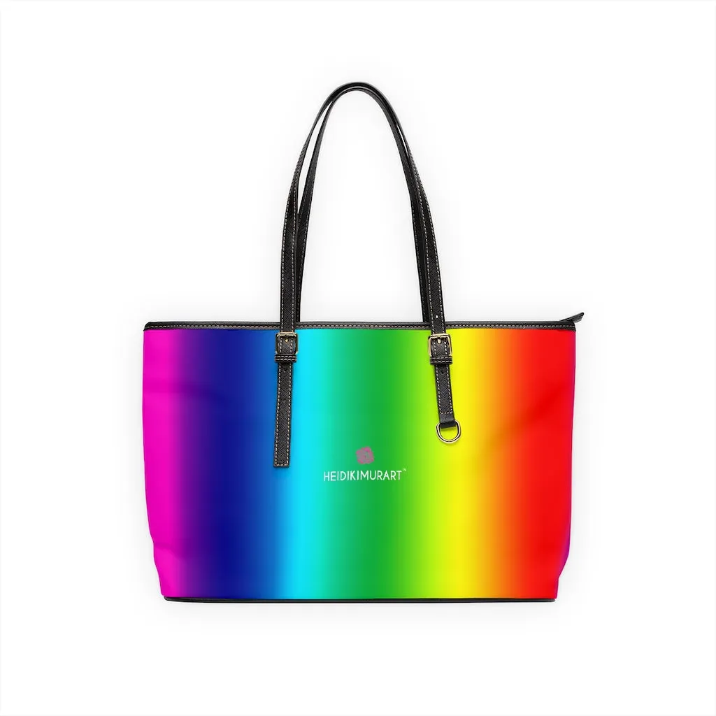 Best Rainbow Ombre Tote Bag, 17"x11"/ 16"x10" Designer Gay Pride PU Leather Shoulder Hand Bag