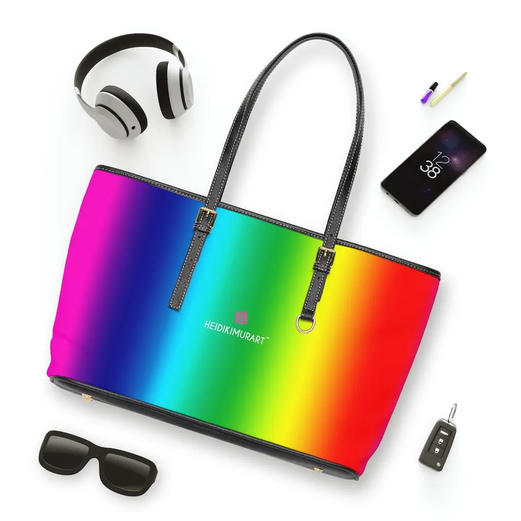 Best Rainbow Ombre Tote Bag, 17"x11"/ 16"x10" Designer Gay Pride PU Leather Shoulder Hand Bag