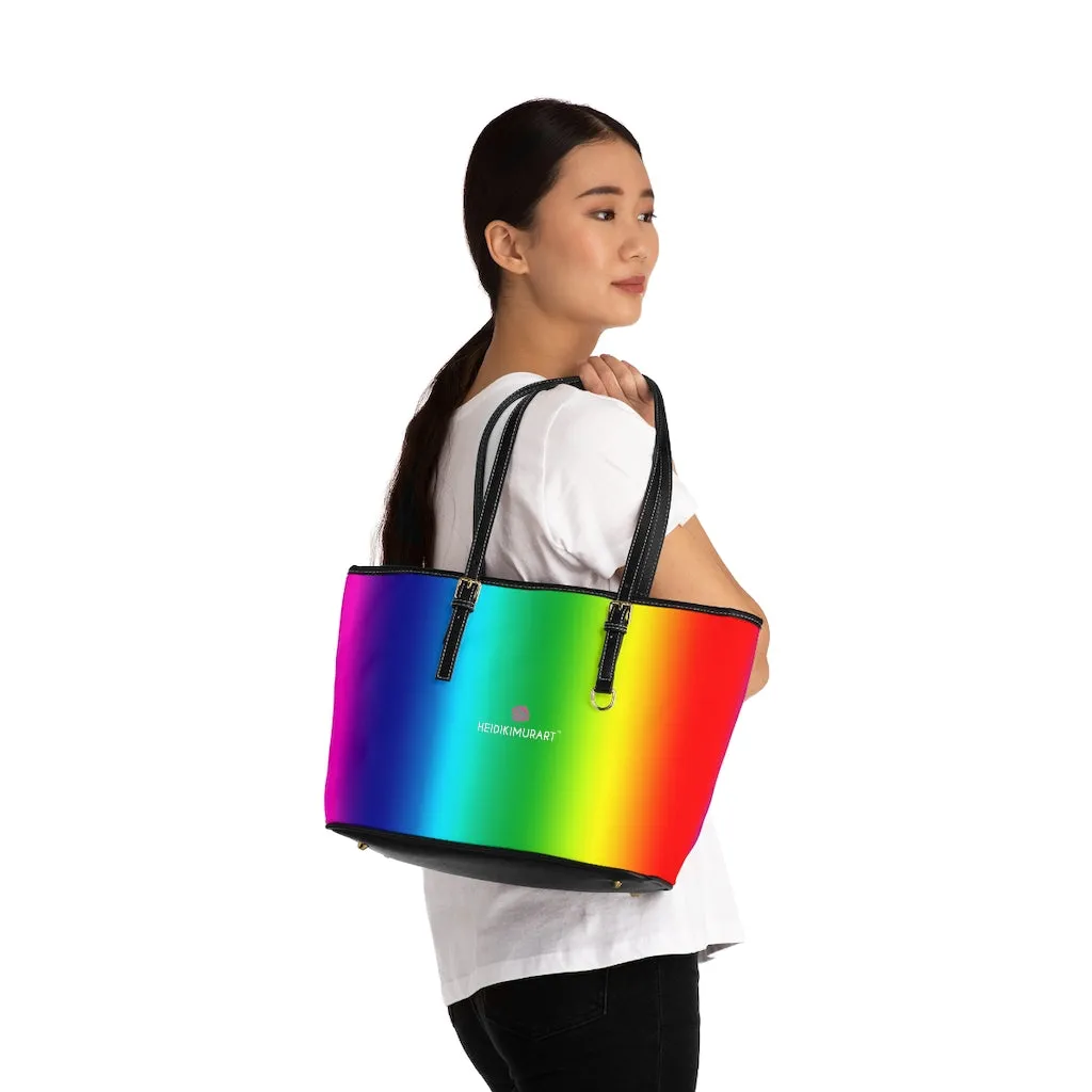 Best Rainbow Ombre Tote Bag, 17"x11"/ 16"x10" Designer Gay Pride PU Leather Shoulder Hand Bag