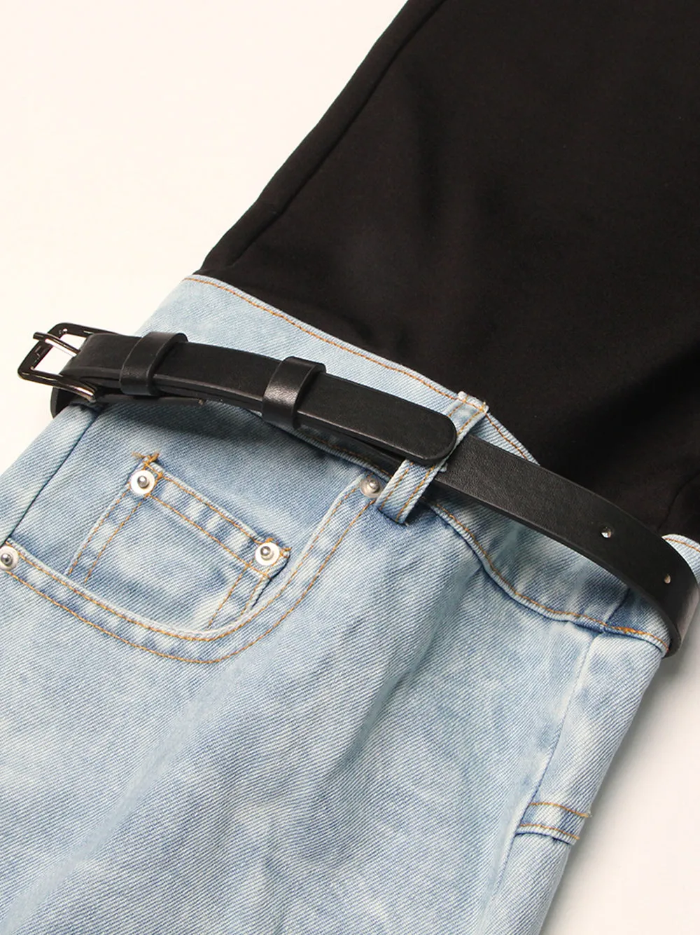 BICOLORE Patchwork Trousers in Denim & Black