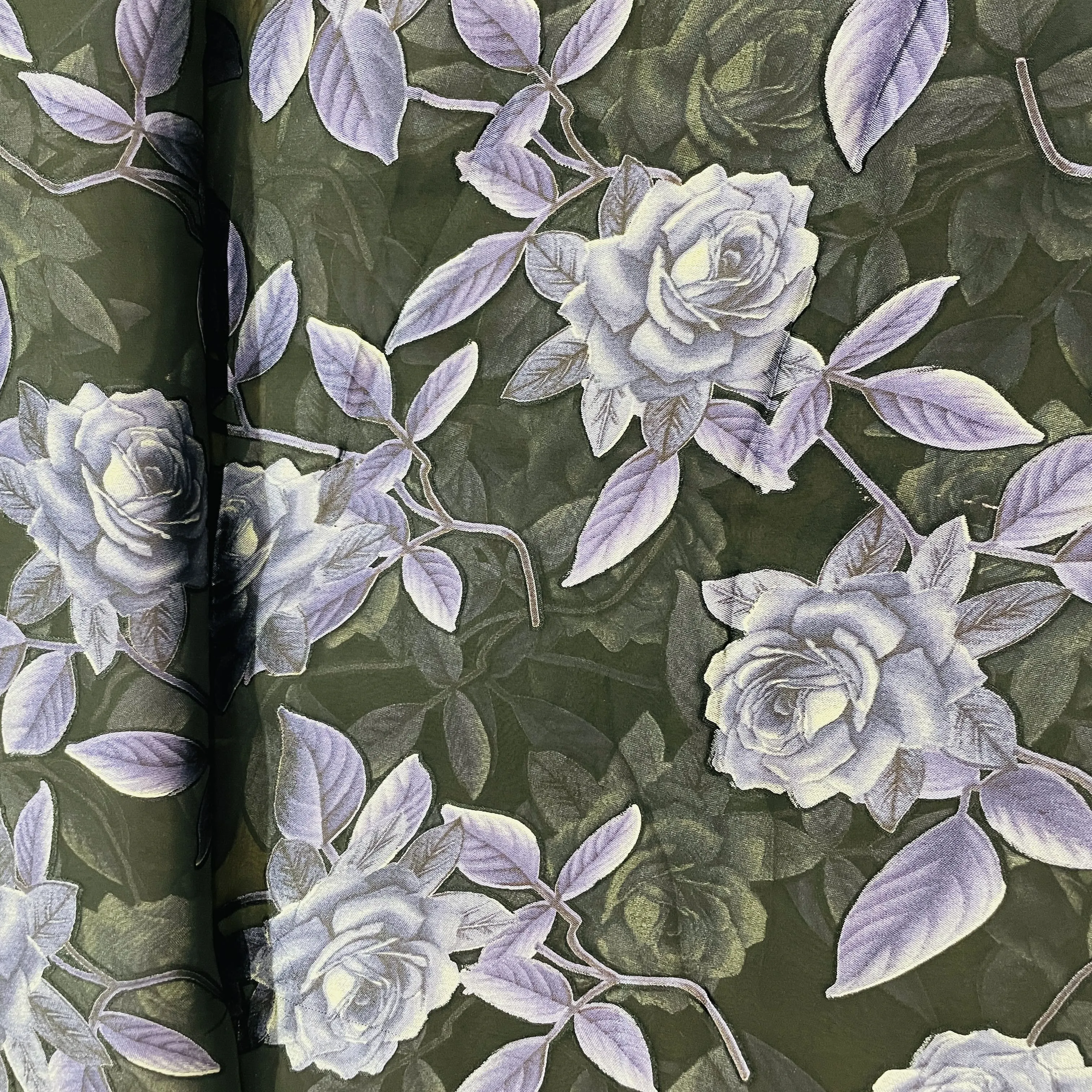 Black & Purple Floral Brasso Georgette Fabric