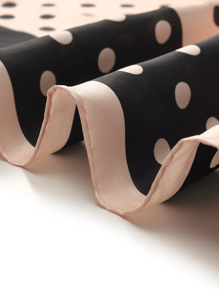 Black And Pink Polka Dots Printed 90 Square Pure Silk Scarf