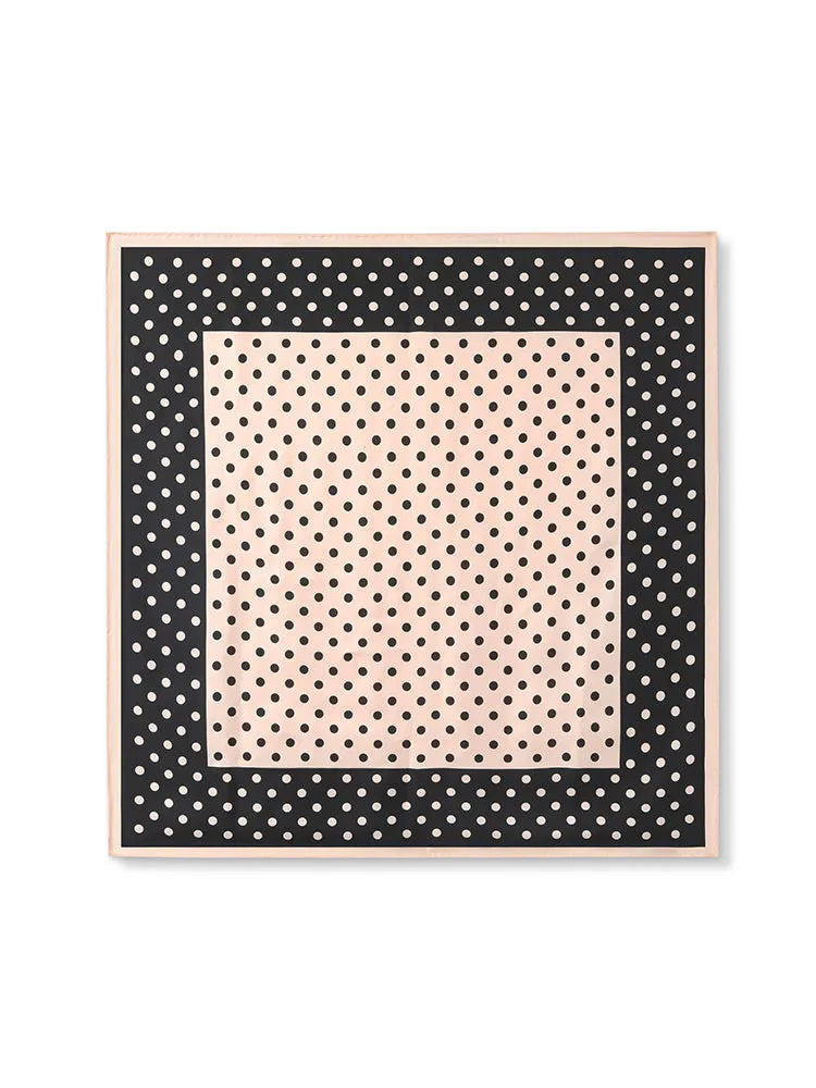 Black And Pink Polka Dots Printed 90 Square Pure Silk Scarf