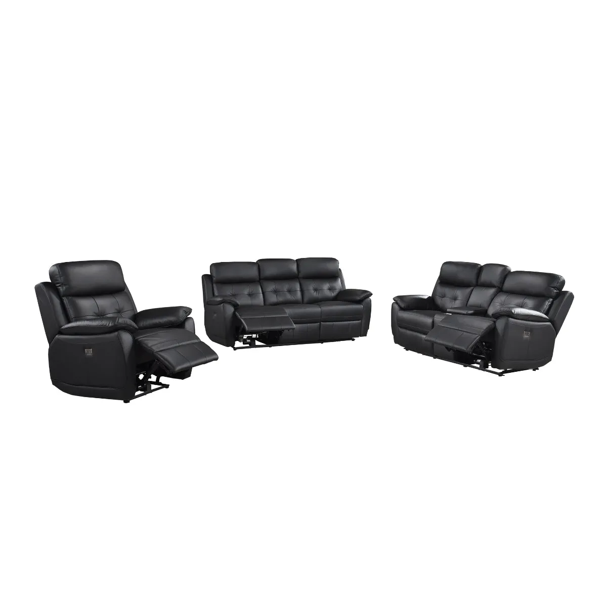 Black Leather Power Reclining Chair with USB Ports