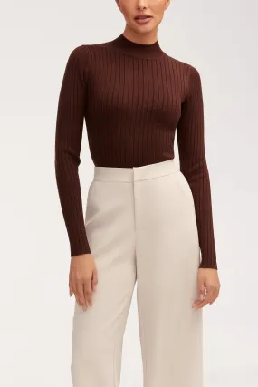 Blair Wide Rib Knit Bodysuit - Dark Brown