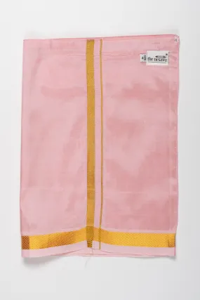 Boys Elegant Silk Dhoti in Soft Pink with Golden Detailing