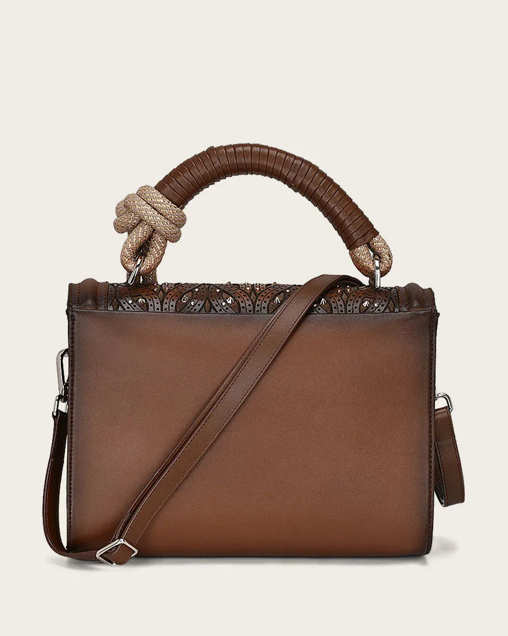 Brown handcrafted top handle handbag