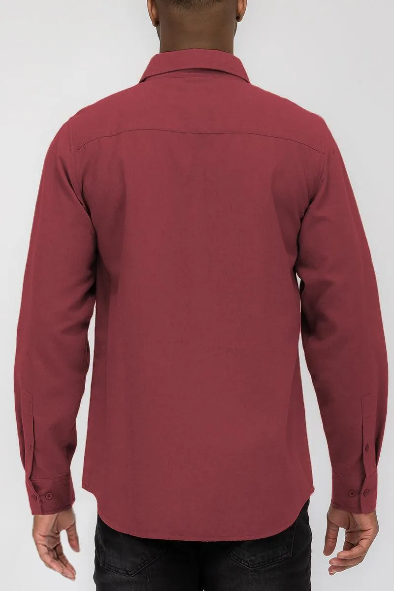 Burgundy Blank Brushed Long Sleeve Flannel Shirt Mens