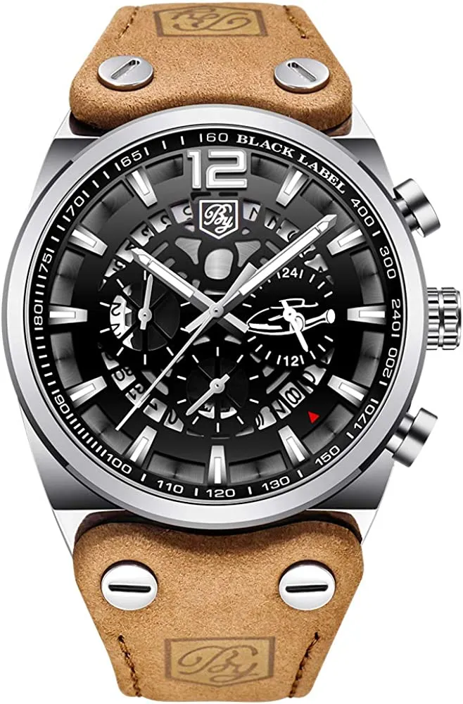 BYXElite™ Men's Genuine Leather Analog Wristwatch - Quartz, Chronograph Dials