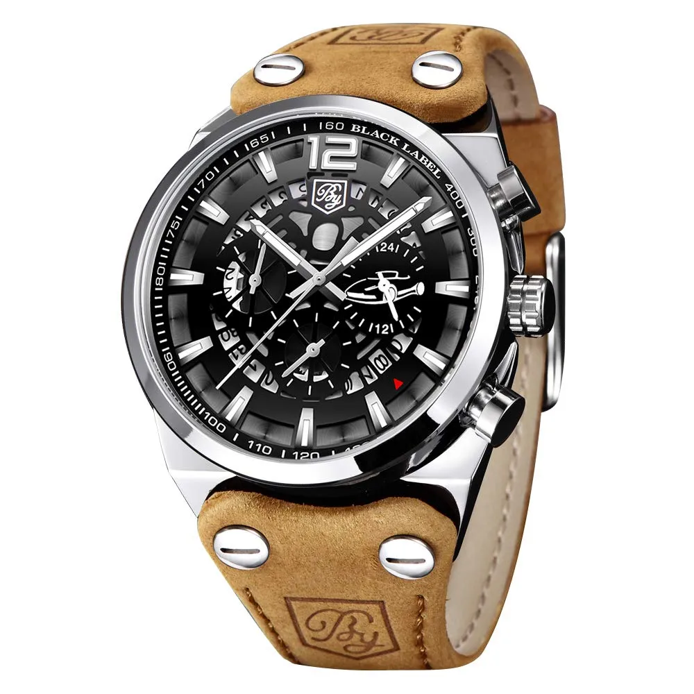 BYXElite™ Men's Genuine Leather Analog Wristwatch - Quartz, Chronograph Dials