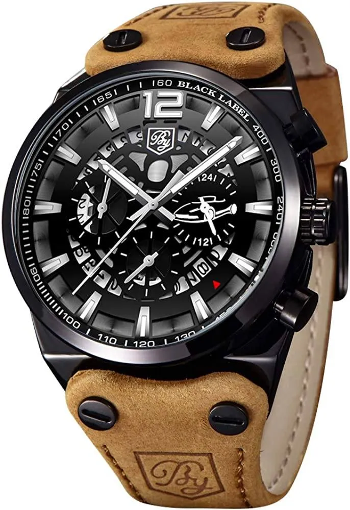 BYXElite™ Men's Genuine Leather Analog Wristwatch - Quartz, Chronograph Dials