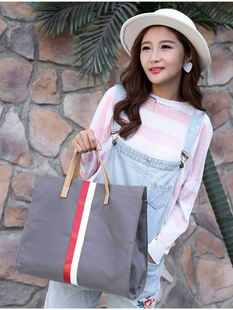 Canvas Stripe Tote Bag – Stylish Work & Shopping Handbag for Women