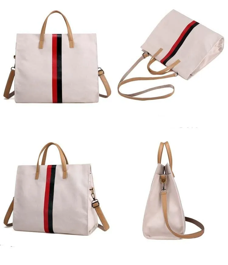 Canvas Stripe Tote Bag – Stylish Work & Shopping Handbag for Women