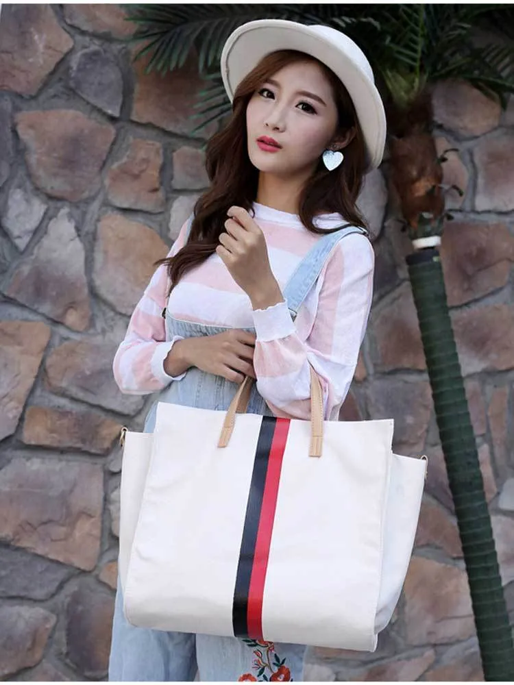 Canvas Stripe Tote Bag – Stylish Work & Shopping Handbag for Women