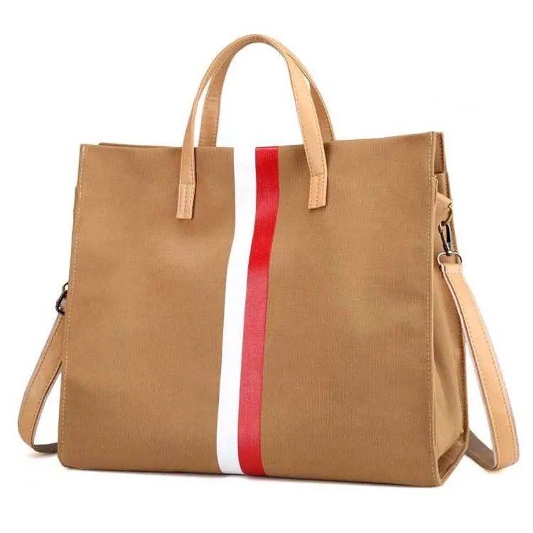 Canvas Stripe Tote Bag – Stylish Work & Shopping Handbag for Women