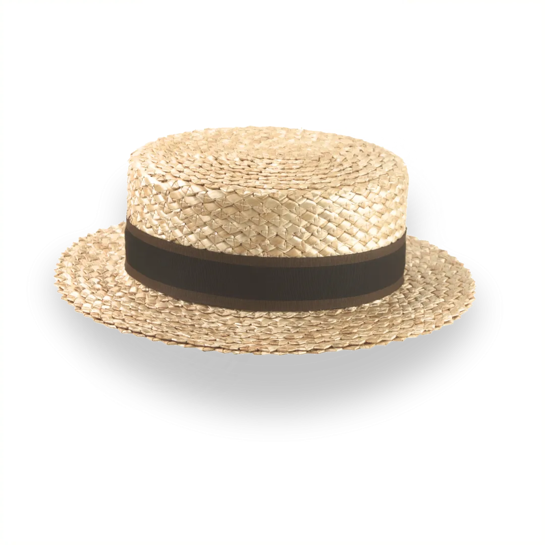 Classic 1920s Mens Straw Boater Hat with Leather Sweatband | The Skimmer