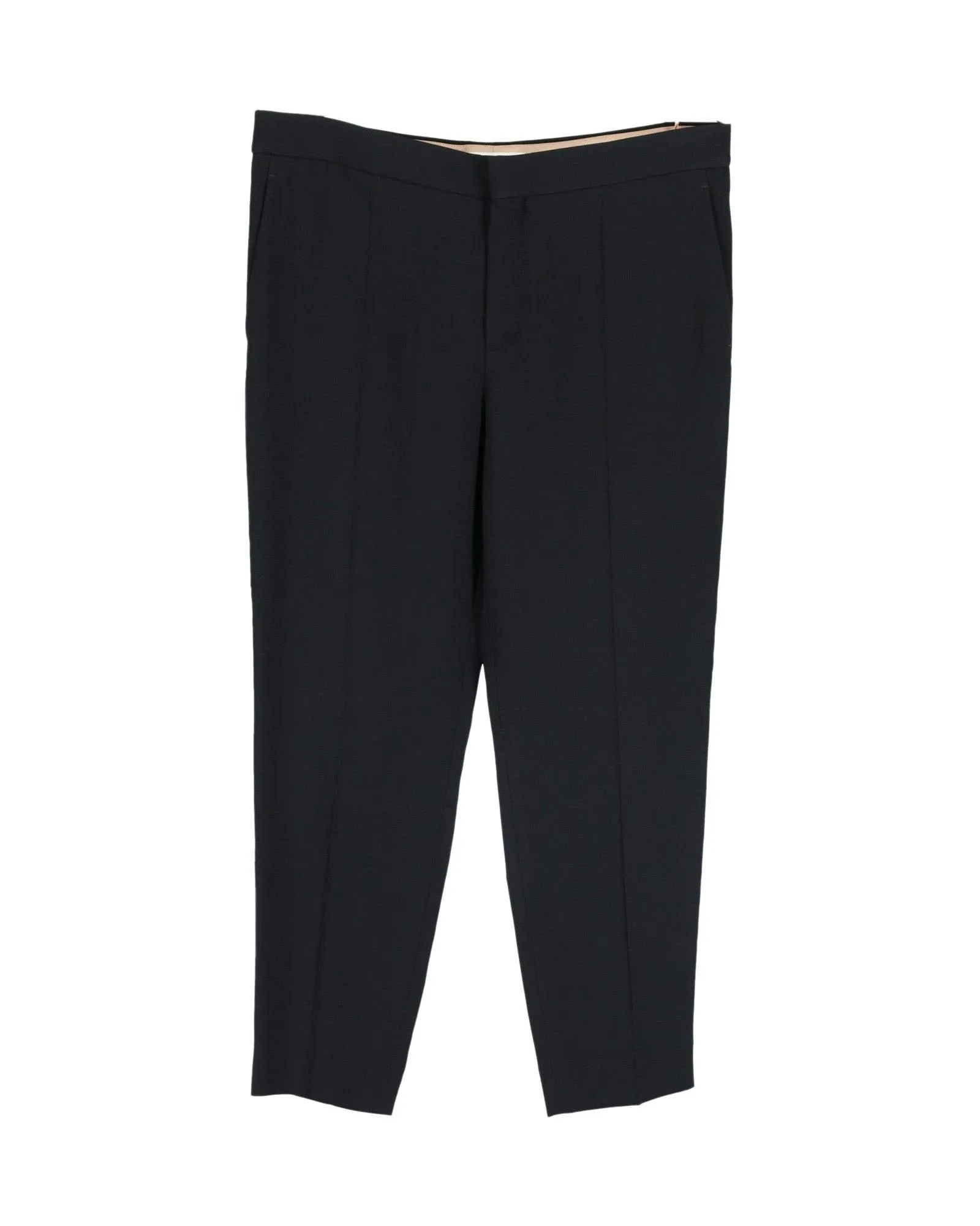 Classic Black Straight Leg Trousers in High-Quality Crepe Fabric