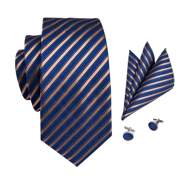 Classy Men Blue Copper Stripe Silk Tie