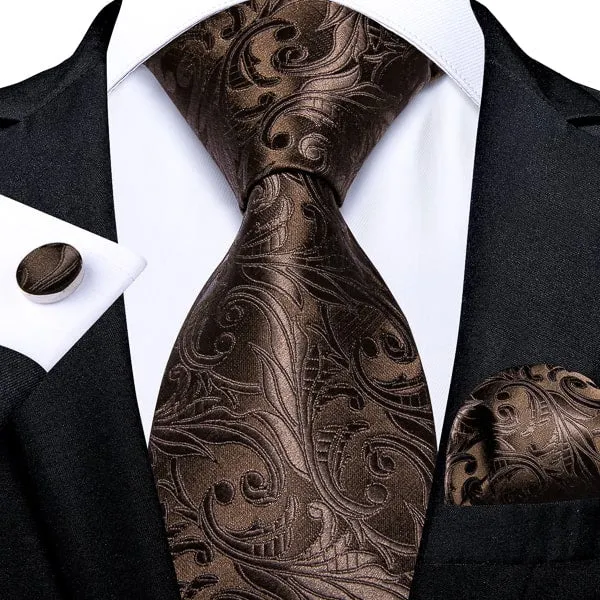 Classy Men Brown Floral Silk Necktie