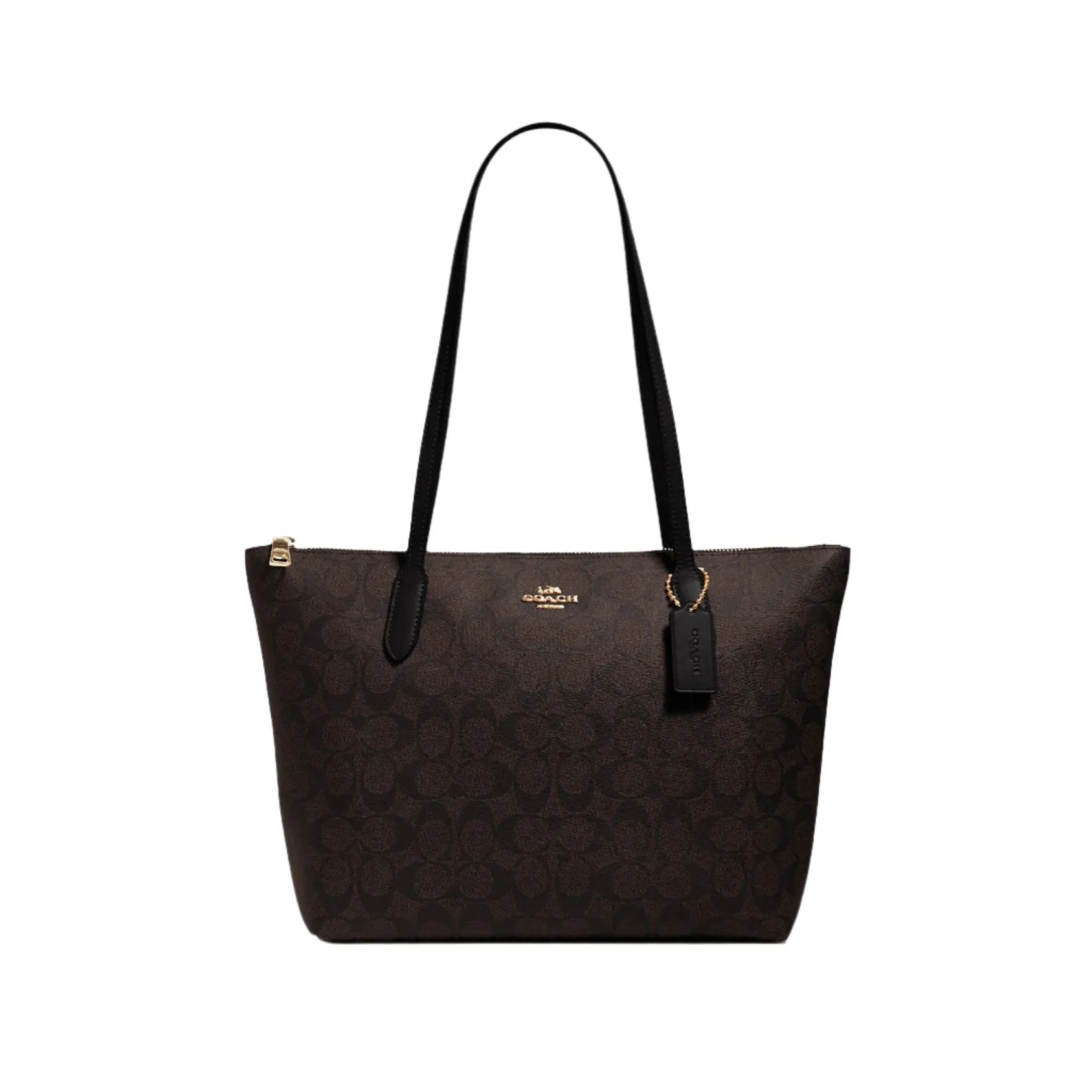 Coach Zip Top Tote In Signature Canvas Brown/Black