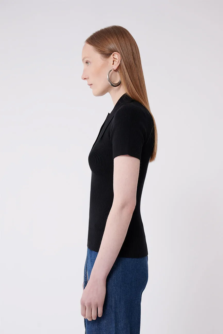 Coal Peachskin Rib Polo Top