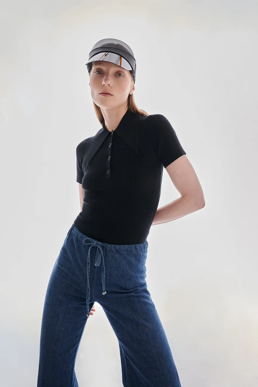 Coal Peachskin Rib Polo Top