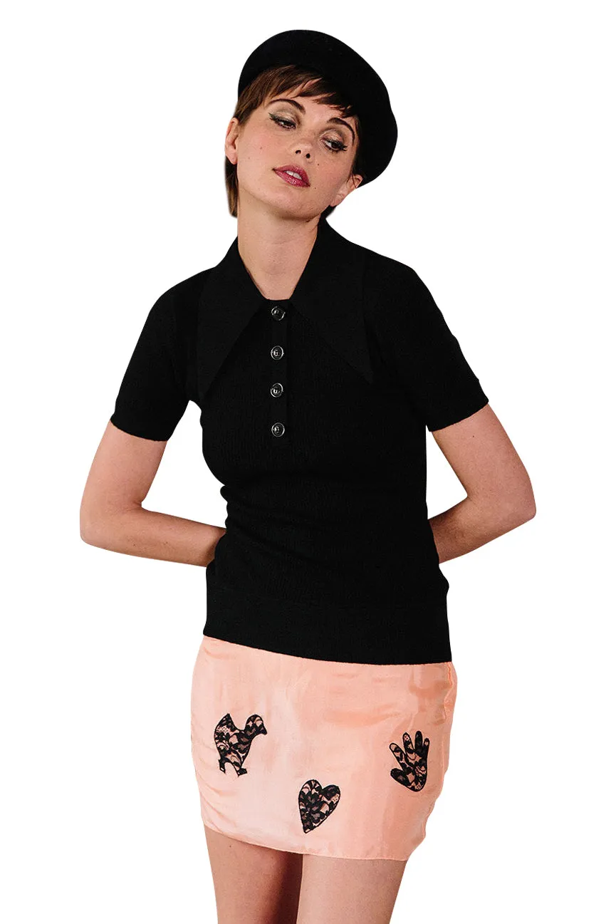 Coal Peachskin Rib Polo Top