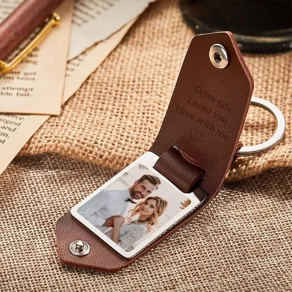 Custom Leather Photo Text Keychain