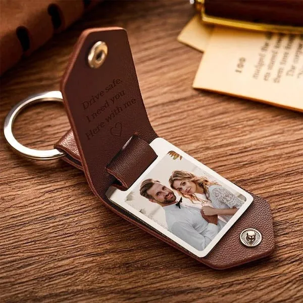 Custom Leather Photo Text Keychain