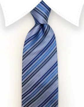 Dark Blue, Light Blue, Grey and Silver Stripe Tie