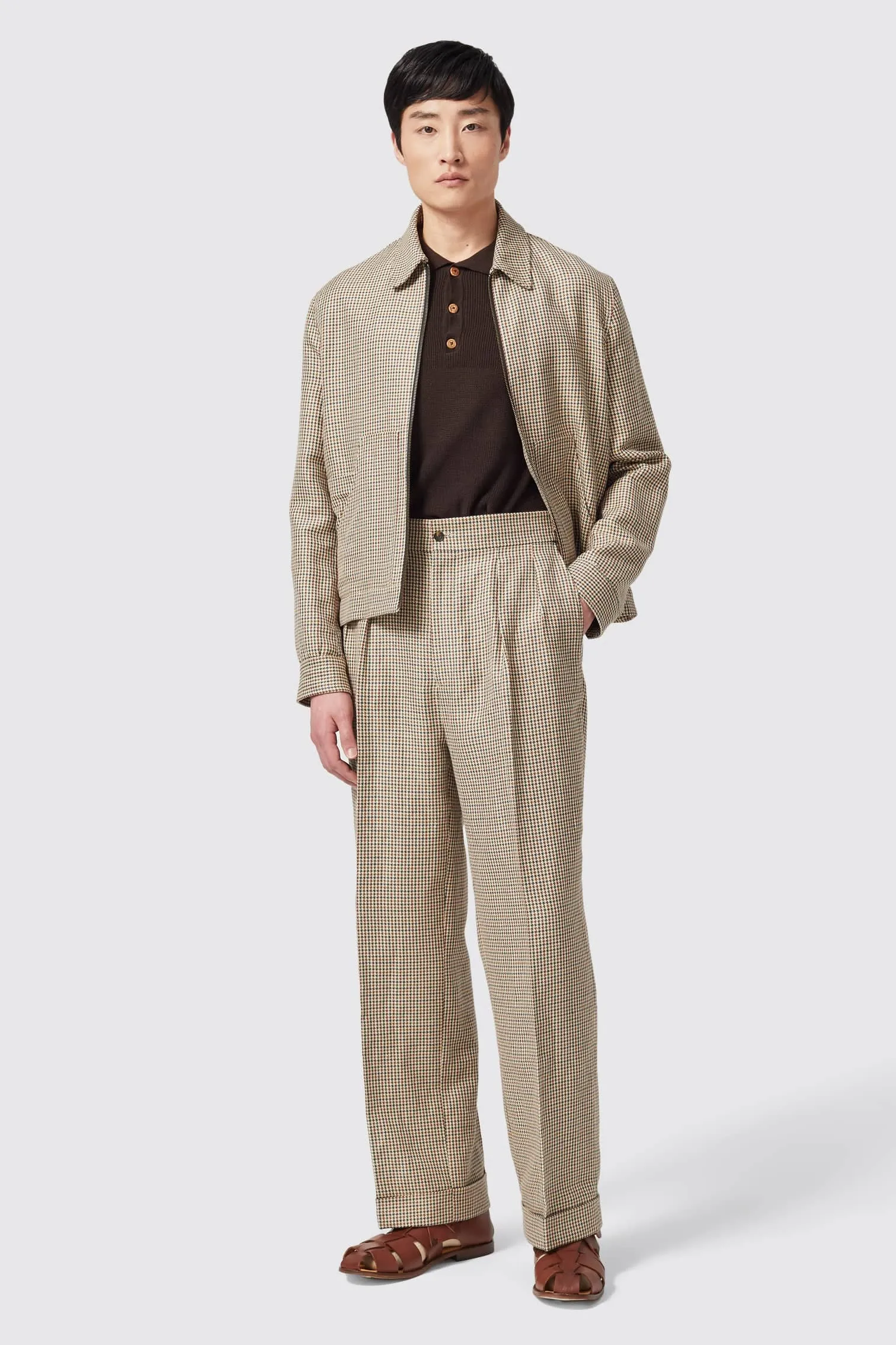 Dover Tailored Fit Neutral Puppytooth Cotton Co-ord - ARCHIVE