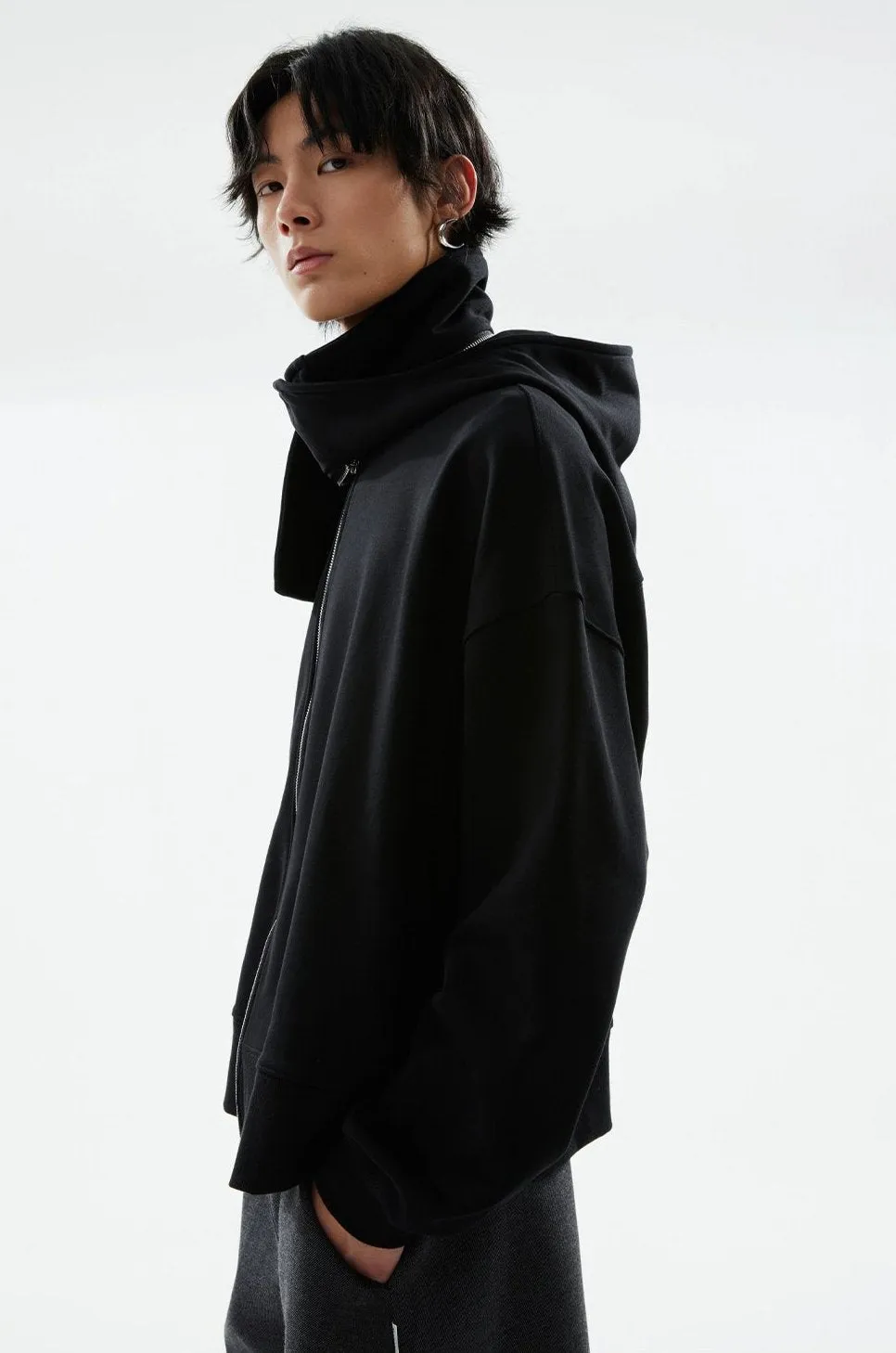 Drop Shoulder Zip Jacket with Convertible Hood and Scarf