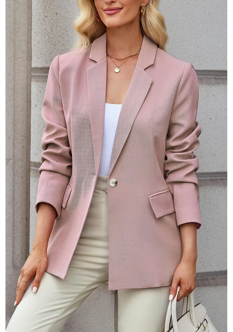 Dusty Pink Women's Office Casual Long Sleeve Pocket Blazer Jacket