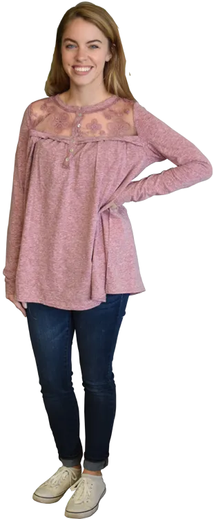 Easel Sheer Lace Tunic Cranberry