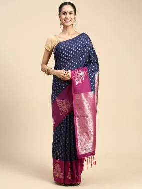 Elegant Semi Soft Silk Navy Colour With Purple Border Saree SS47