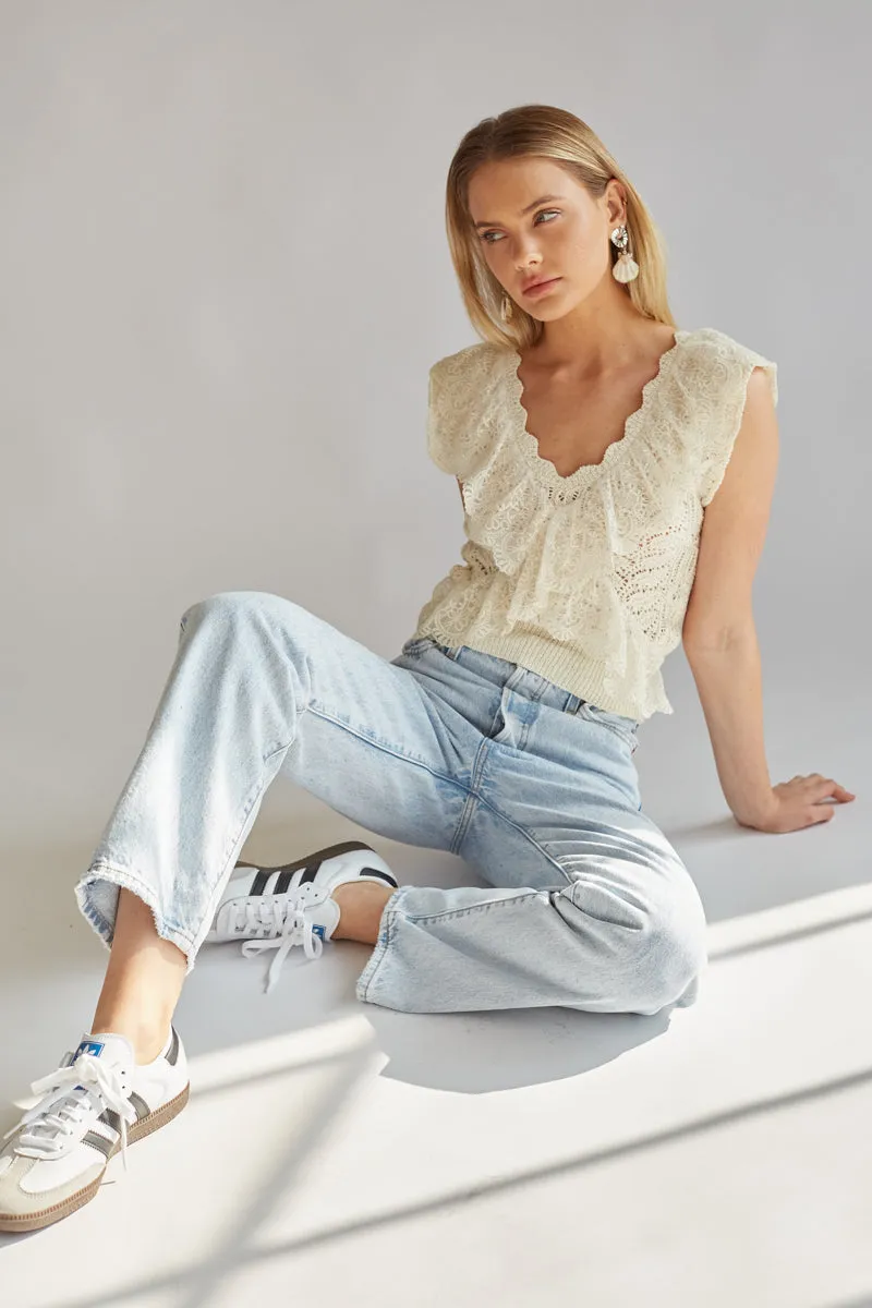 Elora Crochet Lace Trim Top