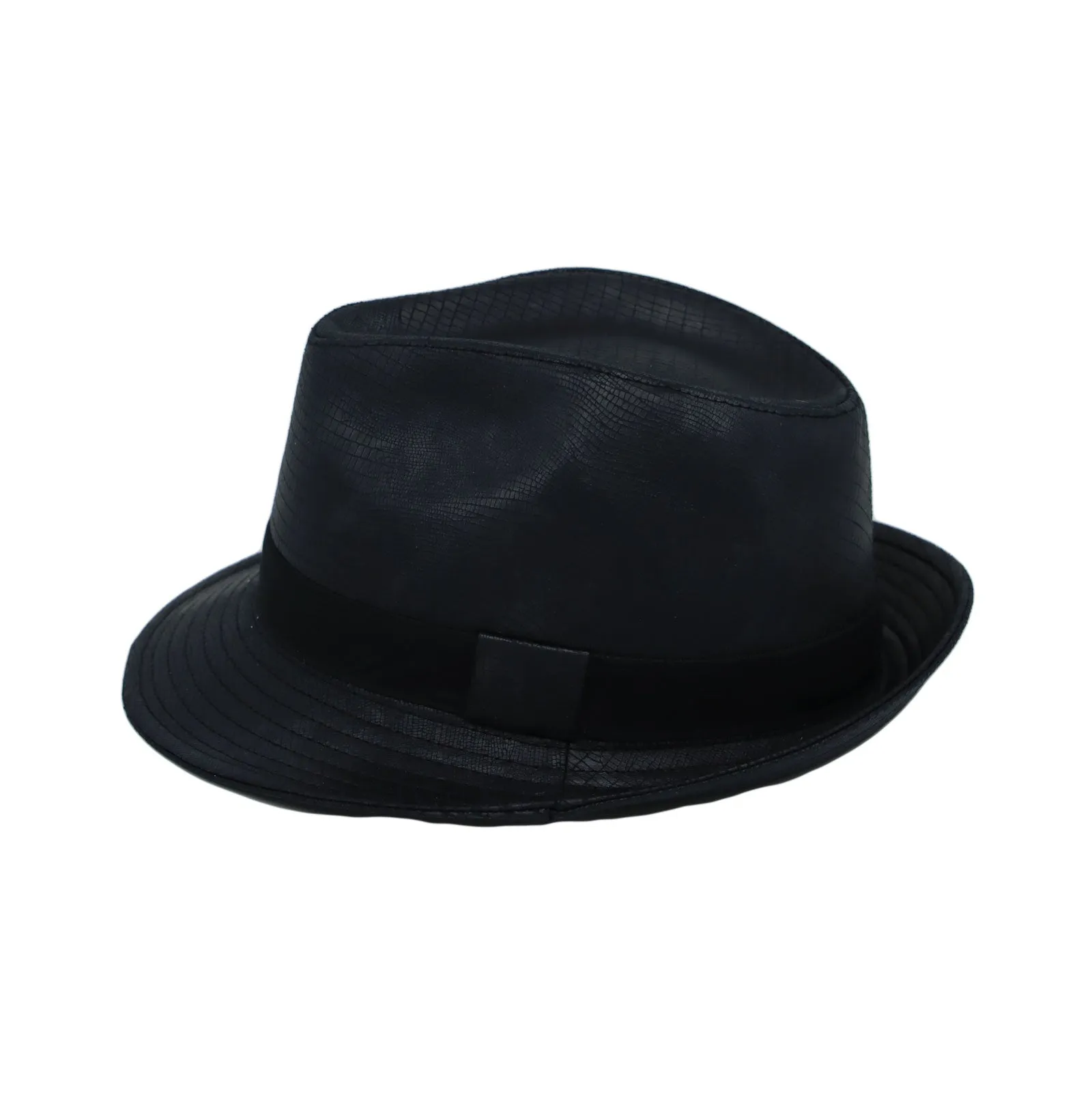 Fedora Hat Classic Faux Leather Short Brim with Band GN61332