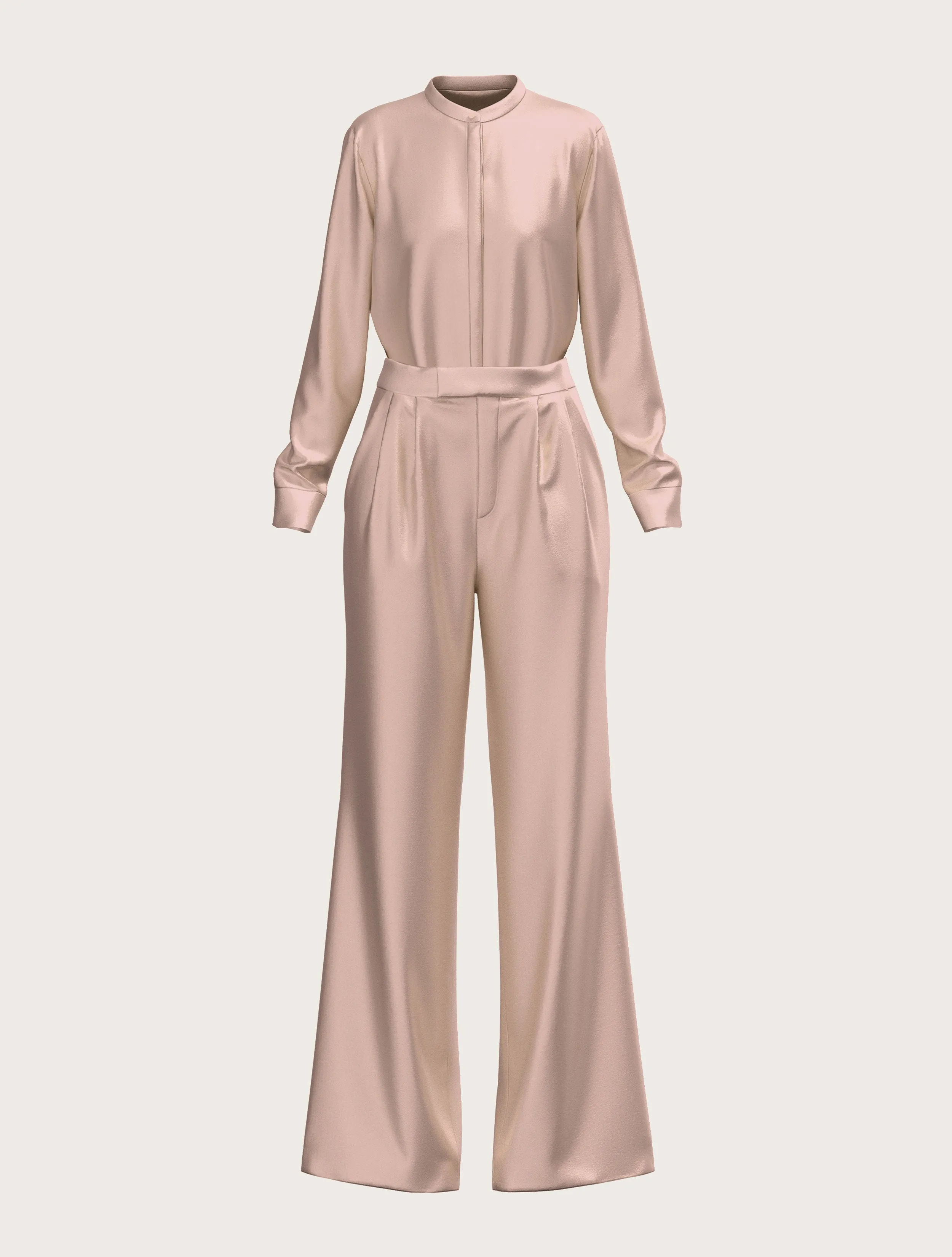 FLARED SATIN SILK TROUSER IN BLUSH