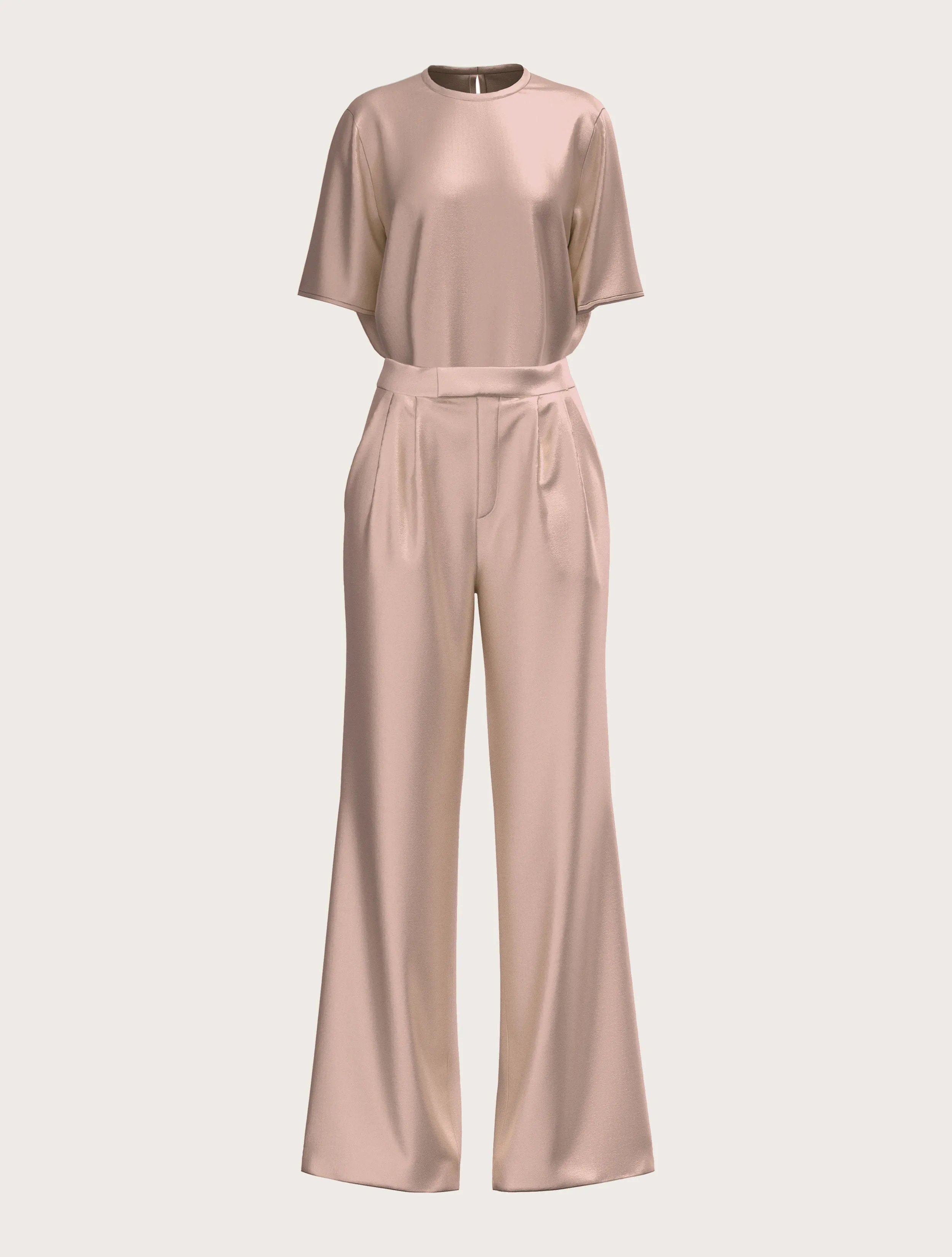 FLARED SATIN SILK TROUSER IN BLUSH