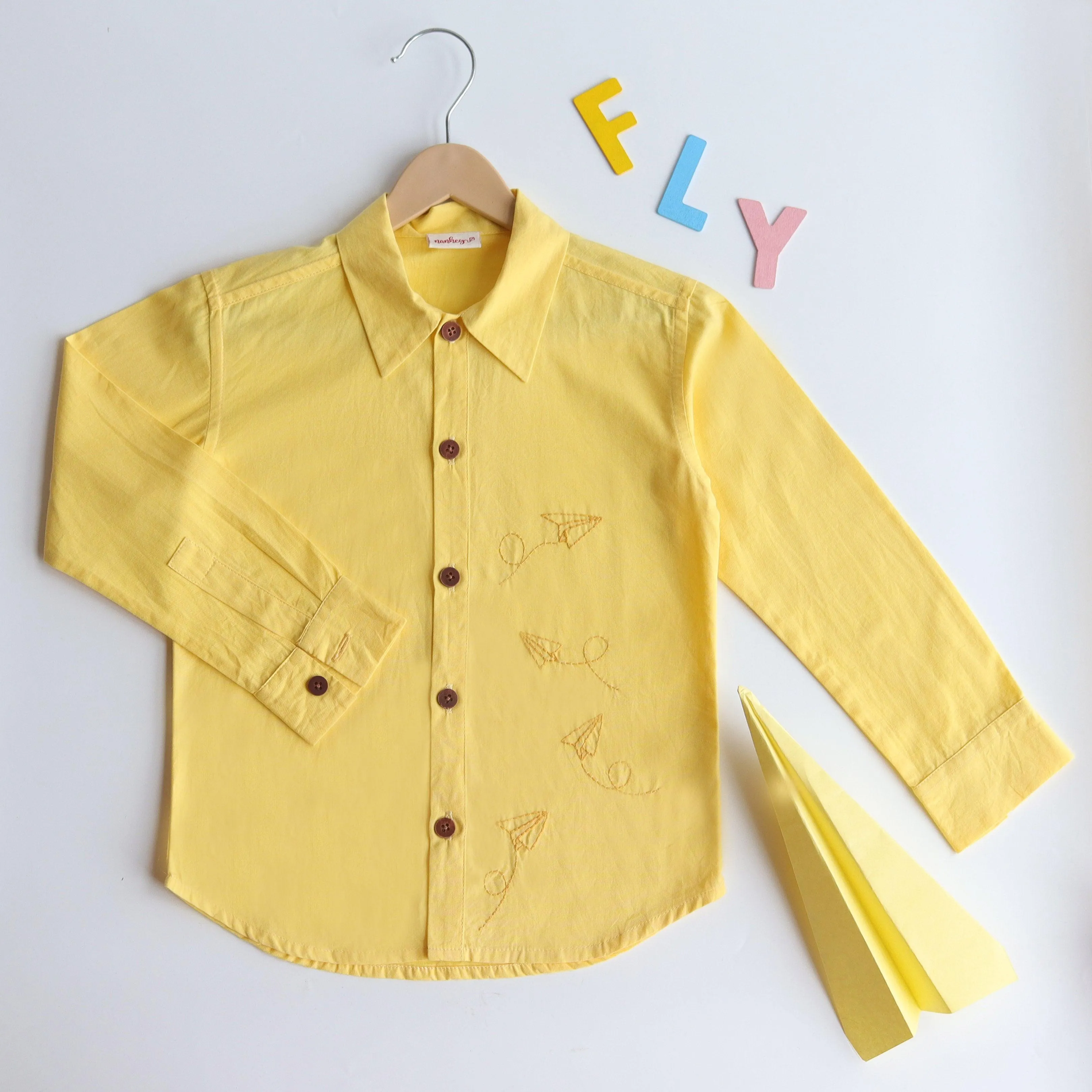 Fly High Embroidered Formal Shirt - Yellow