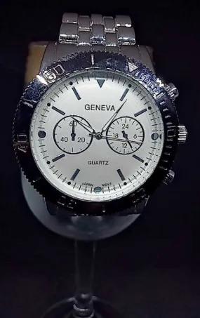 Geneva Men Silver Band Wristwatch